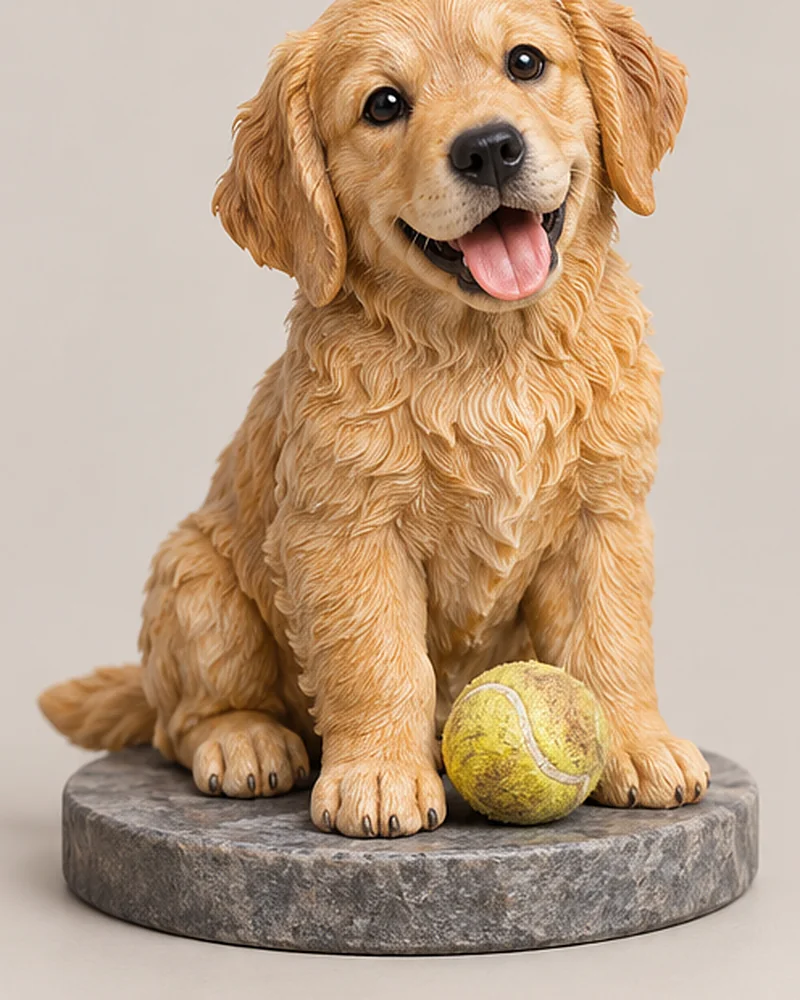 Golden retriever puppy with a ball