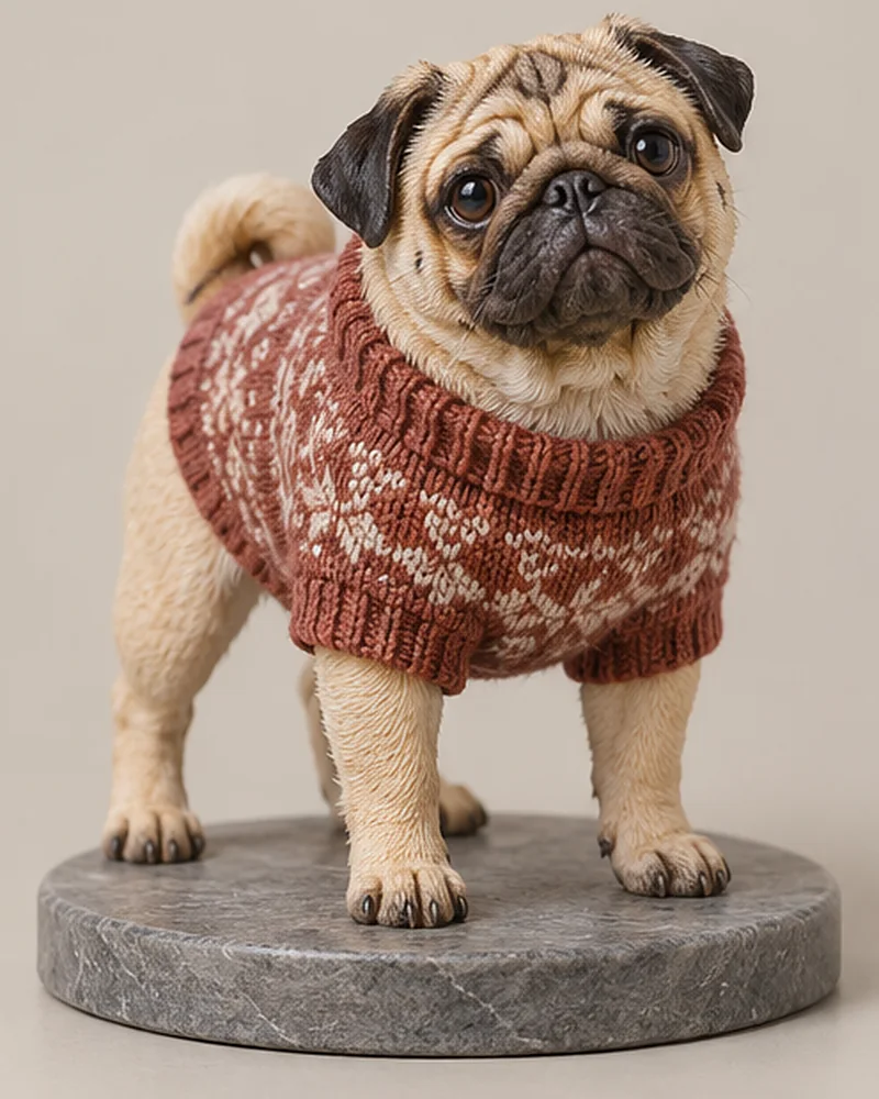 Pug in a knitted sweater