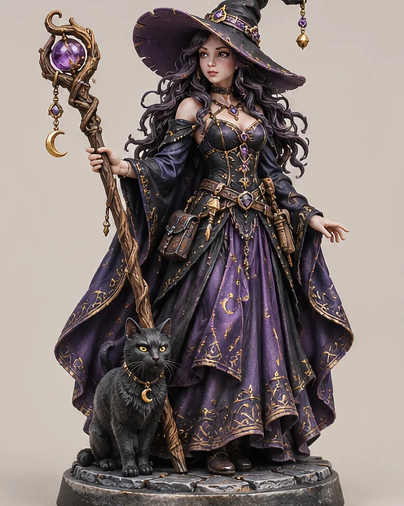 Witch and her black cat