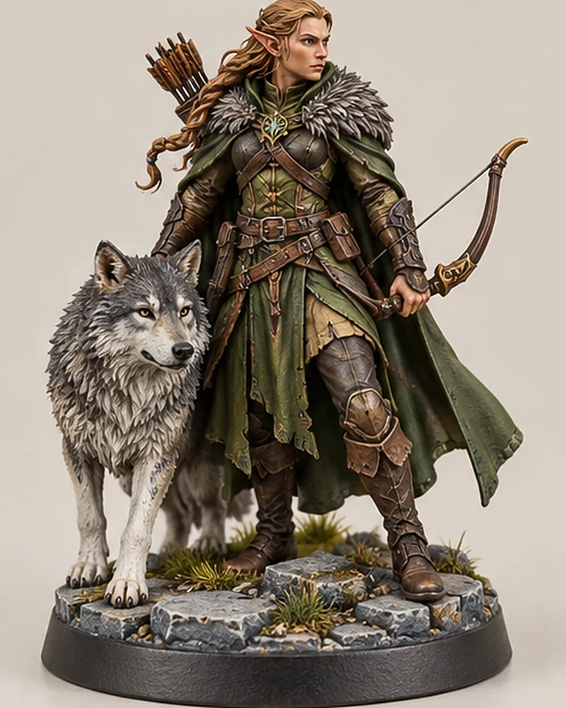 Ranger and wolf, 32 mm