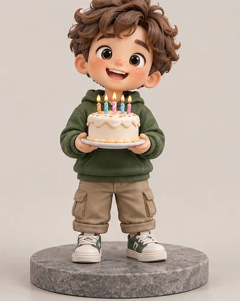 Birthday kid and cake
