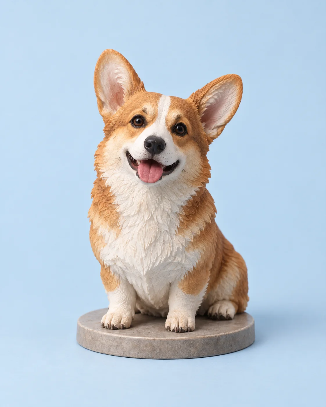 Hand-painted Pembroke corgi figurine on a stone base